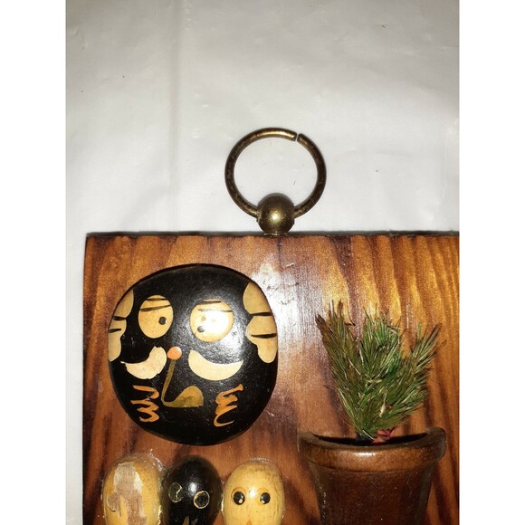 Vintage Handcrafted Keyhook Painted Rocks Stained Wood Backing Boho Ecclectic - Picture 9 of 12